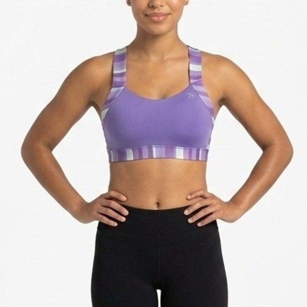 Brooks Sports Bra Purple Striped High Impact Crossback 300616 - XL 38CD-40C